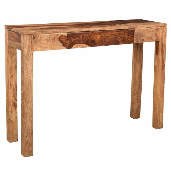 Worldwide Home Furnishings Idris-console/Desk-dark: Handcrafted Sheesham Wood Table With Drawer For Entryway & Hallway Charm Dark Sheesham Solid Wood 502-814dsh