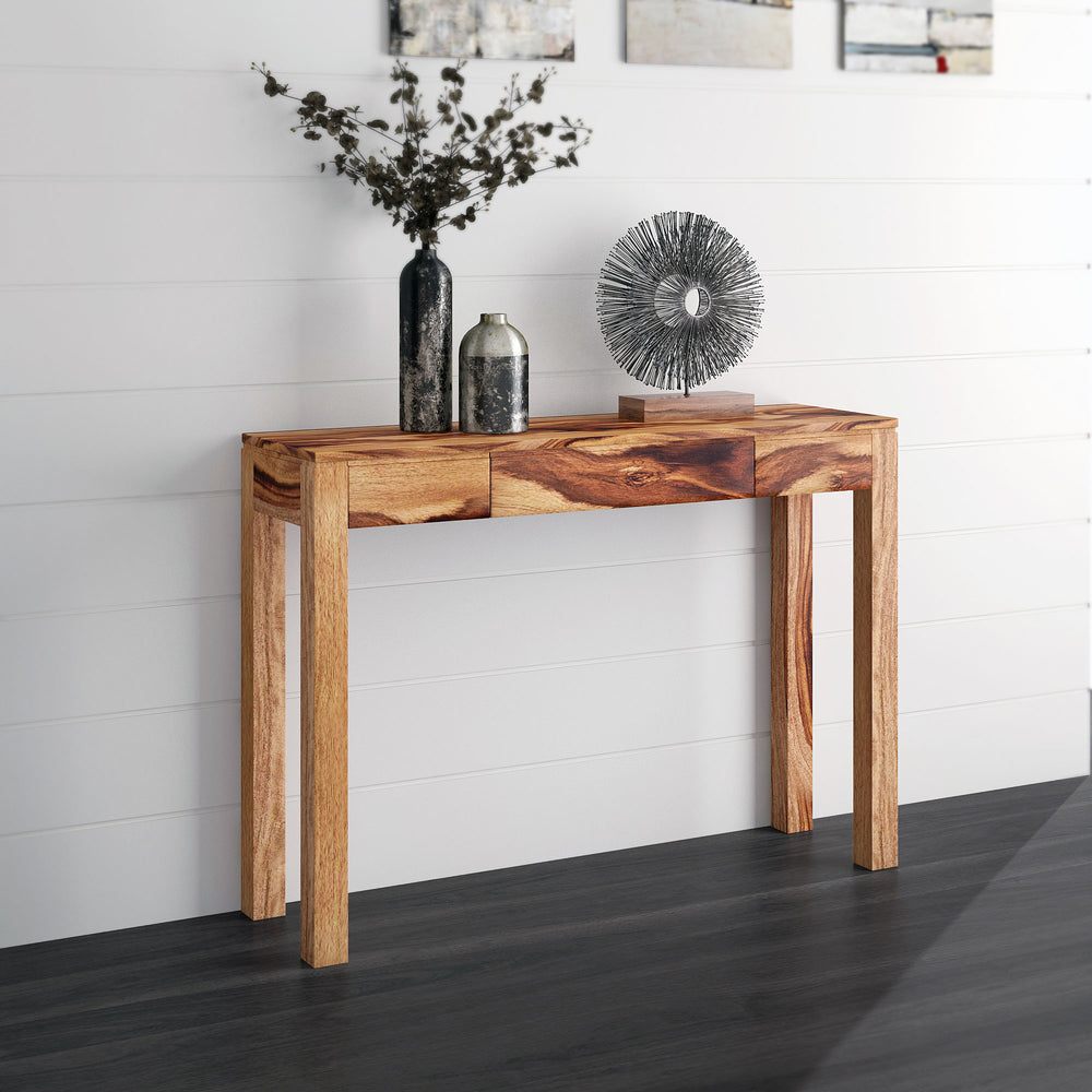 Worldwide Home Furnishings Idris-console/Desk-dark: Handcrafted Sheesham Wood Table With Drawer For Entryway & Hallway Charm Dark Sheesham Solid Wood 502-814dsh