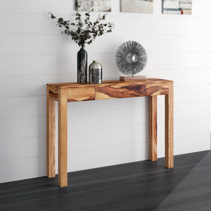 Worldwide Home Furnishings Idris-console/Desk-dark: Handcrafted Sheesham Wood Table With Drawer For Entryway & Hallway Charm Dark Sheesham Solid Wood 502-814dsh