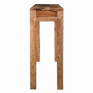 Worldwide Home Furnishings Idris-console/Desk-dark: Handcrafted Sheesham Wood Table With Drawer For Entryway & Hallway Charm Dark Sheesham Solid Wood 502-814dsh