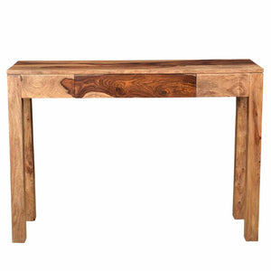 Worldwide Home Furnishings Idris-console/Desk-dark: Handcrafted Sheesham Wood Table With Drawer For Entryway & Hallway Charm Dark Sheesham Solid Wood 502-814dsh