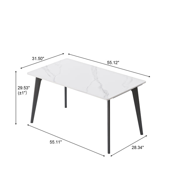 English Elm 55.12" Modern Artificial Stone Dining Table With Black Metal Legs - Sleek, Durable, Seats 6 Comfortably W1535S00509