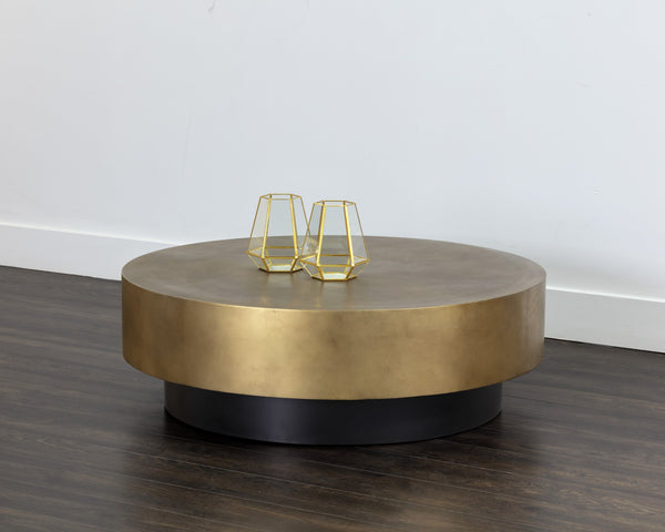 Sunpan Bernaby Coffee Table - Contemporary Round Design with Hand-Painted Metal Top and Unique Craftsmanship Antique Brass