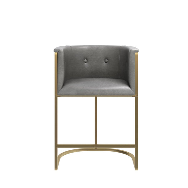 English Elm 26" Counter Stool Tufted Faux Leather Seat with Brass Metal Base for Kitchen Islands Gray Pu B2751P436484