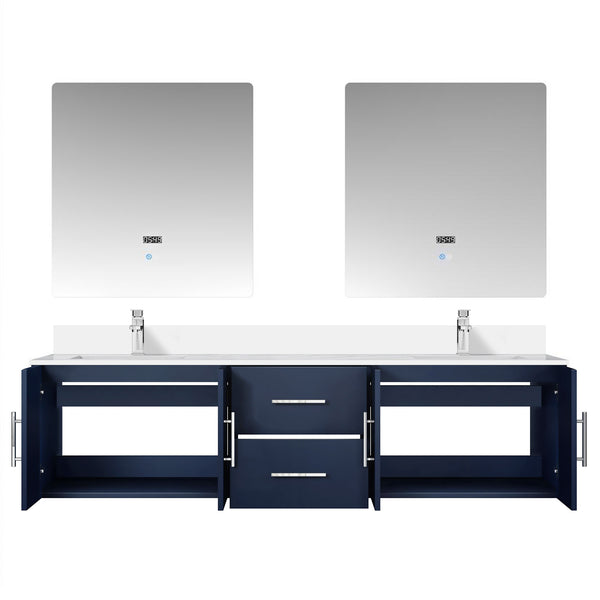 English Elm Navy Double Bath Vanity 72" W x 22" D with Cultured Marble Top, Chrome Faucet, Scratch-Resist LED Mirrors B2731S01095