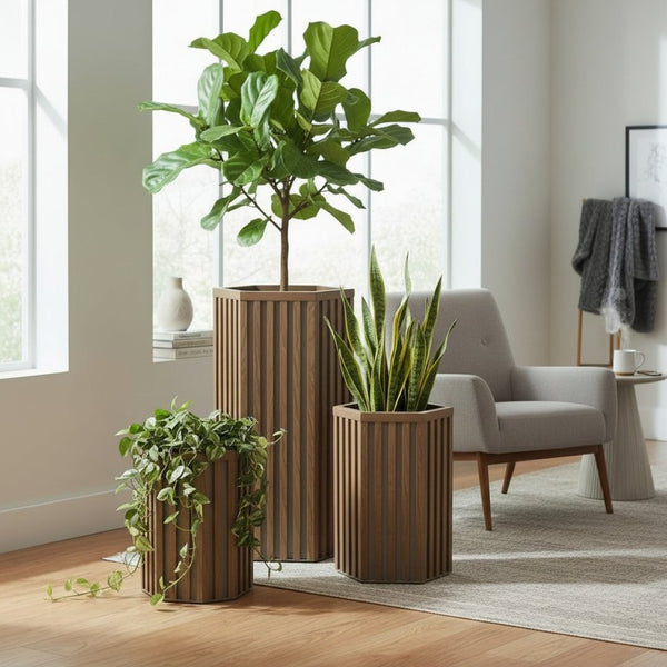 English Elm Hexagon Column Aluminum Outdoor Planter Geometric Architectural Patio Entryway Accent Chestnut B2755P462189