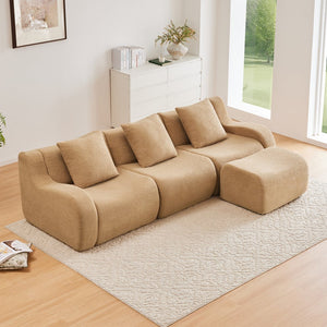 English Elm Boneless 3-Seat Sofa In Camel, Premium Teddy Fabric, No Assembly, Ergonomic Design, Anti-Slip Base W714S01432