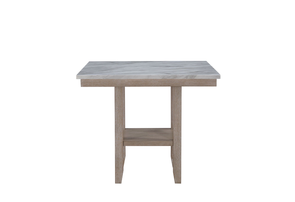 English Elm CLAUI Natural Solid Wood Bar Table with Marble Finish and 2 Bar Stools, Square Transitional Set B201S00147