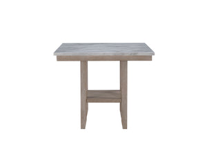English Elm CLAUI Natural Solid Wood Bar Table with Marble Finish and 2 Bar Stools, Square Transitional Set B201S00147