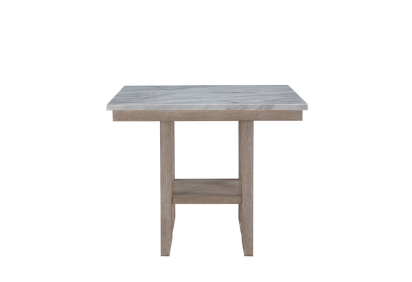 English Elm CLAUI Natural Bar Table with Marble Finish Top, Solid Wood & MDF Construction, Square Transitional Style 93 B201P215784