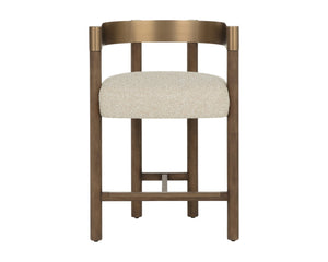 Sunpan MANOLO Counter Stool - Elegant Santa Cruz Oatmeal Fabric with Antique Brass Accents & Warm Wood 112547