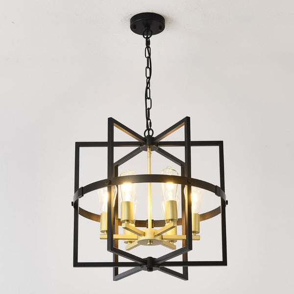 English Elm 6-light Tiered Lantern Chandelier Metal Industrial Farmhouse Pendant for Foyer Dining W5008P464267