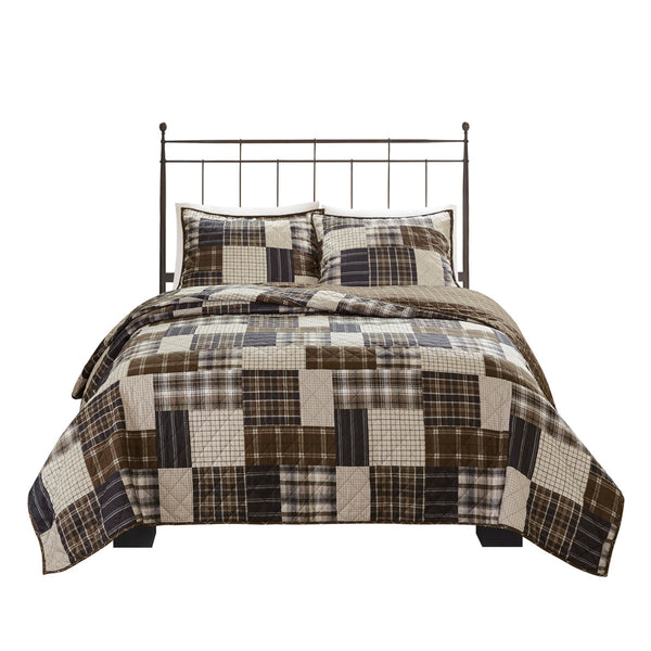 English Elm 3 Piece Reversible Timber Quilt Set Full/Queen - Rustic Patchwork & Plaid Double-Sided Cabin Chic, Machine Washable B03597530