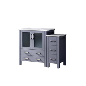English Elm Dark Grey 42" Single Bath Vanity with Side Cabinet, White Ceramic Scratch‑Resistant Top, Soft‑Close Drawers B2731S00967