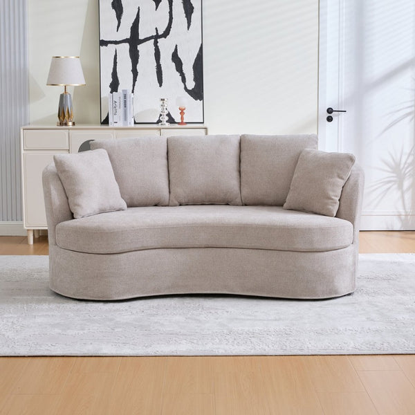 English Elm 73.82" Wide Curved Chenille Loveseat with Deep Lounge Seat and Sculptural Modern Frame Taupe W3189S00034