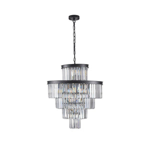 English Elm 24" K9 Crystal Five Tier Chandelier Black Iron Frame 15 Light Dining Foyer Fixture W2312P477404