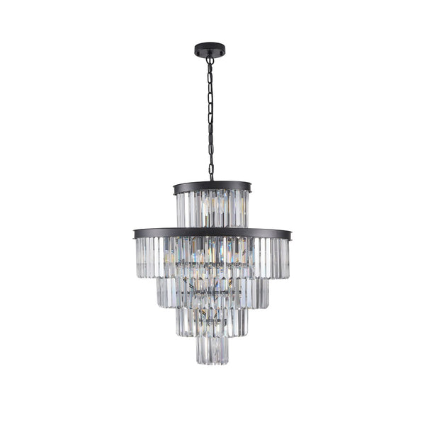 English Elm 24" K9 Crystal Five Tier Chandelier Black Iron Frame 15 Light Dining Foyer Fixture W2312P477404