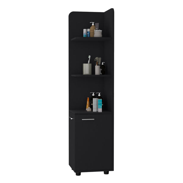 English Elm Sunriver White Corner Cabinet with 3-Tier Open Shelves and Two-Door Storage, Metal Handles, Space-Saving Design B128P203049