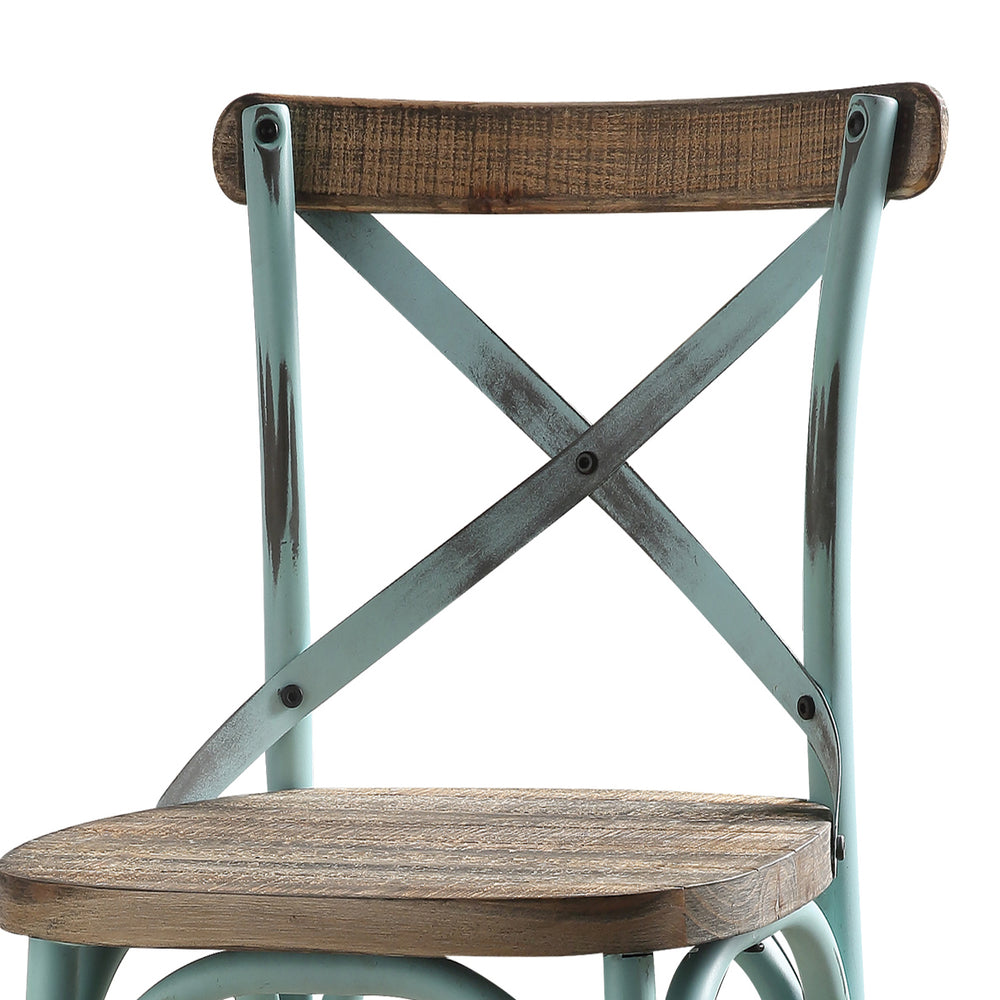 English Elm Antique Sky and Antique Oak Cross-Back Bar Stool with Wooden Seat, Metal Frame, Rustic Comfort B062P185687