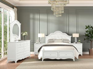 English Elm Traditional Two Drawer Nightstand White Finish Lychee Embossed Fronts Cedarwood Lined Bedroom B2741P435897