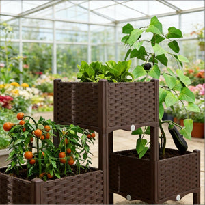 English Elm Elevated Modular Rattan Style Raised Garden Bed with Self Watering Reservoir Patio T3971P454896