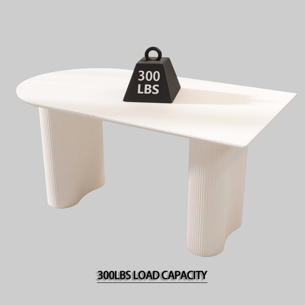 English Elm 63" Modern Cream Mdf Dining Table & 4 Armless Pu Chairs Set With Stylish Silver Legs For Home Dining W2189S00430