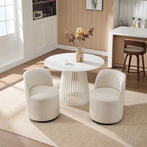 English Elm Set Swivel Barrel Accent Chair Armless Linen Upholstered Compact Seat for Dining Vanity Bedroom Beige W3244P454053