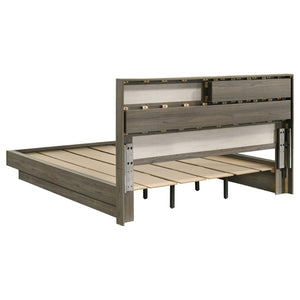 English Elm Edmondson California King Platform Bed with Storage Bookcase Headboard in Grey Oak B062S01777