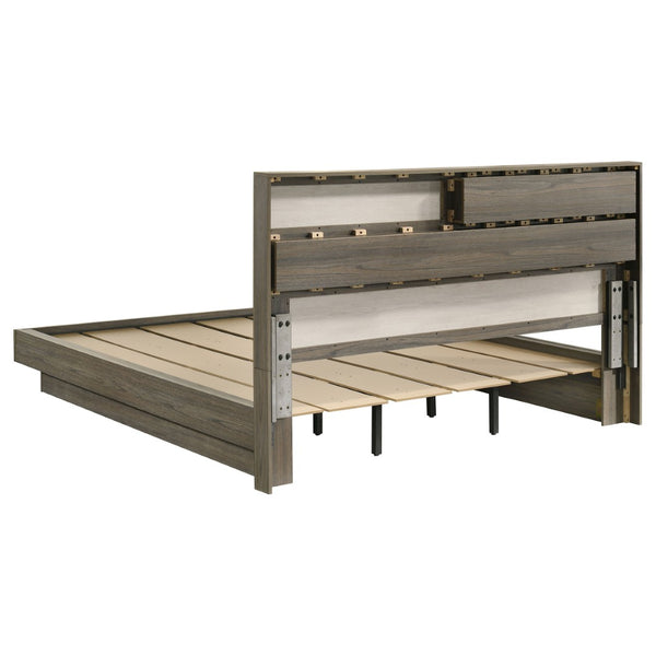 English Elm Edmondson California King Platform Bed with Storage Bookcase Headboard in Grey Oak B062S01777