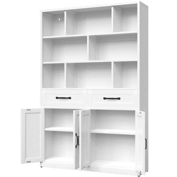 English Elm 71" Tall Metal Bookcase with Open Shelves Drawers and Cabinet Doors for Modern Office T2398S00002