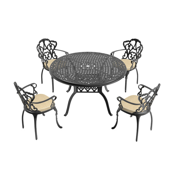 English Elm 5-Piece Cast Aluminum Patio Furniture Set With Off-White Cushions – Elegant, Durable, And Stylish! W1710S00143