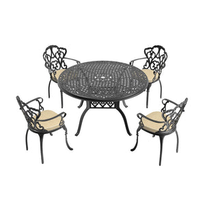 English Elm 5-piece Cast Aluminum Outdoor Dining Set with Ornate Relief Patterned Chairs and Table W1710S00553