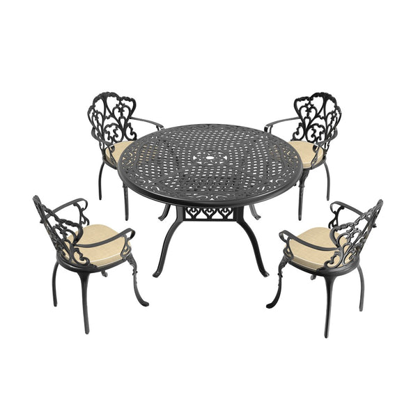 English Elm 5-piece Cast Aluminum Outdoor Dining Set with Ornate Relief Patterned Chairs and Table W1710S00553
