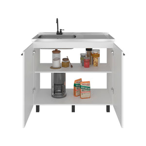 English Elm Napoles Freestanding Stainless Steel Utility Sink with Deep Basin for Laundry Rooms White B200S00454