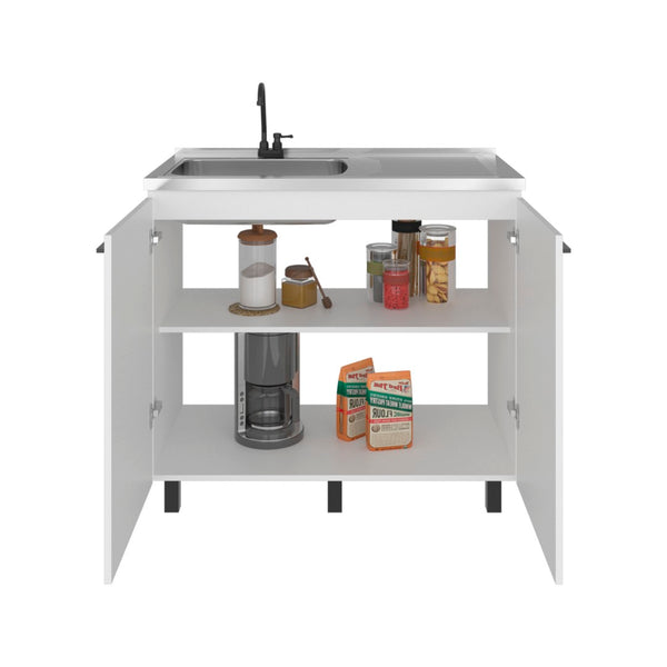 English Elm Napoles Freestanding Stainless Steel Utility Sink with Deep Basin for Laundry Rooms White B200S00454
