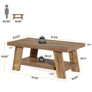 English Elm Wooden Rustic Mdf Coffee Table Open Base Rectangular Design for Living Room Decor T3971P447309