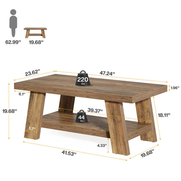 English Elm Wooden Rustic Mdf Coffee Table Open Base Rectangular Design for Living Room Decor T3971P447309