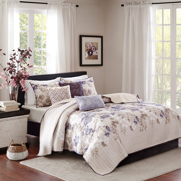 English Elm 6 Piece Madison Park Luna Reversible Quilt Set Full/Queen — Watercolor Floral Taupe Ivory Calm Retreat Multicolor 22.83 L x 18.11 W x 10.63 H B03597426