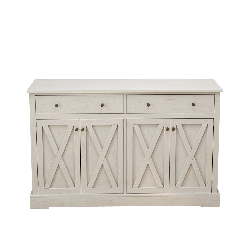 English Elm Vintage Retro Four-Door Two-Drawer Sideboard with X-Pattern Doors, Ample Adjustable Storage, Durable MDF White W757P234599