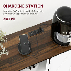 English Elm Homcom Farmhouse Buffet Cabinet With Charging Station, Sliding Barn Doors & Ample Storage Solutions W2225P229467