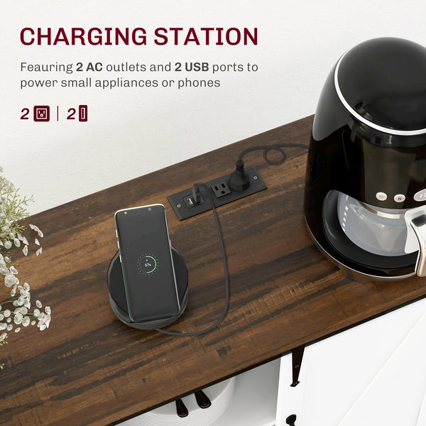 English Elm Homcom Farmhouse Buffet Cabinet With Charging Station, Sliding Barn Doors & Ample Storage Solutions W2225P229467