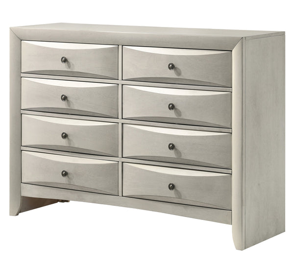 English Elm 1pc Modern Geometric Chest of Drawers with High-Gloss Finish, Sleek Hardware, Spacious Storage and Style White 60.5 L x 18.8 W x 43.2 H B2741P323492