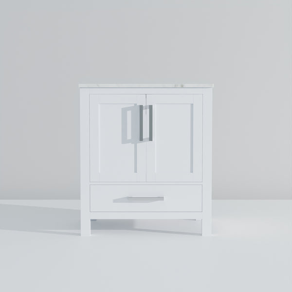 English Elm White Solid Wood Bath Vanity 30"W x 22"D with Carrara Marble Top, Soft-Close Drawer, Spacious Storage B2731P258774
