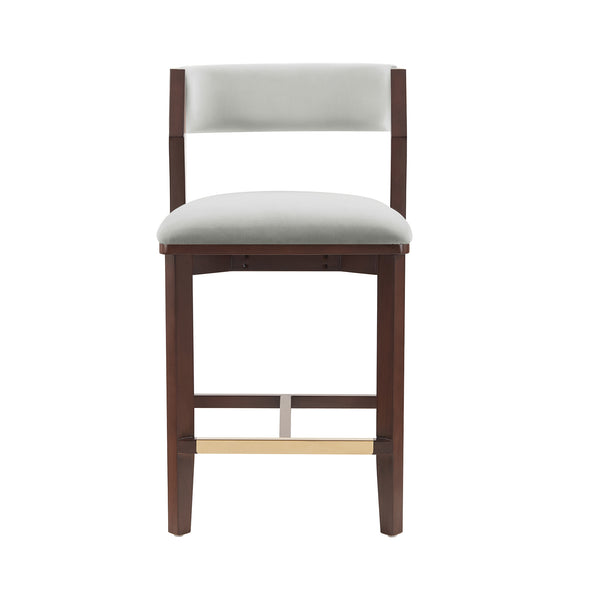 English Elm Patricia Velvet Upholstered Counter Stool with Beech Frame, Gold Footrest Plate, Commercial Grade Comfort White B365P398028