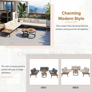 English Elm Trexm Modular Patio Sectional with Acacia Nesting Tables and Washable Cushions TM000001AAA