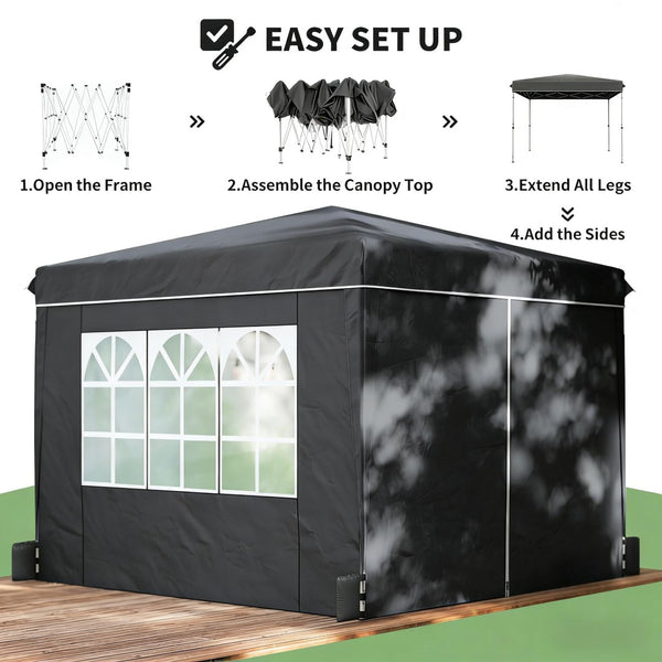 English Elm Convenient Pop up Canopy 10x10 Steel Frame Upf50 Oxford Roof with Sidewalls Included Black,White T3971P454703