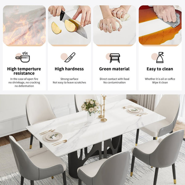 English Elm Black Iron Honeycomb Base Sintered Stone Dining Table Seats Eight Modern Decor W1535S00637