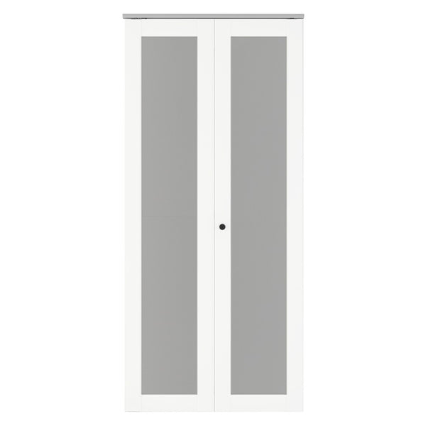 English Elm 30 in Matte Mdf Bi-fold Door with Frosted Glass Panels Hardware and Handle Included White B2763P483197