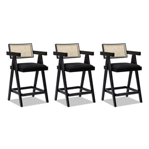 English Elm Jennifer Taylor Home - Milan 25.5” Modern Resin Webbing Back Bar Stool Set of 3 with Arms, Black Bouclé, Ergonomic Comfort B2719P238391