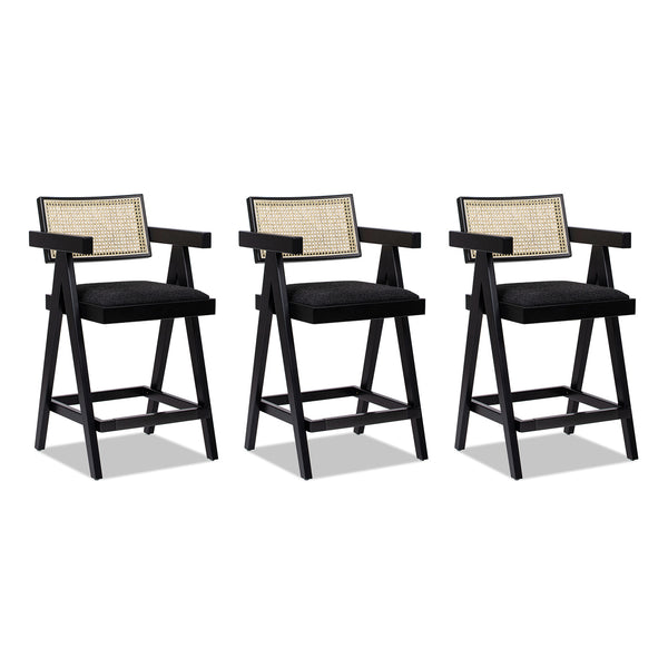 English Elm Jennifer Taylor Home - Milan 25.5” Modern Resin Webbing Back Bar Stool Set of 3 with Arms, Black Bouclé, Ergonomic Comfort B2719P238391